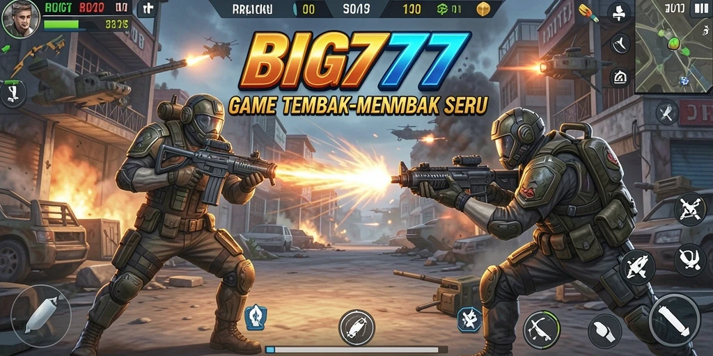 Screenshot BIG777 menampilkan aksi tembak-menembak yang intens.