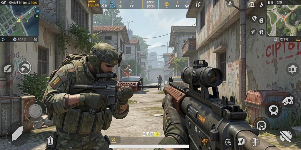 Screenshot utama gameplay seru CIPIT88 dengan aksi menembak yang intens.
