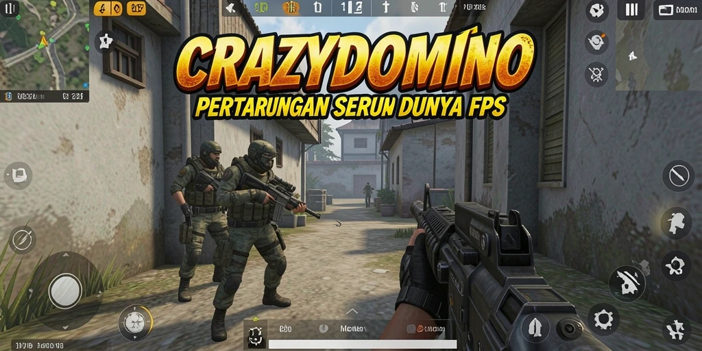 Tangkapan layar <strong>CRAZYDOMINO</strong> menampilkan aksi intens dalam gameplay FPS.