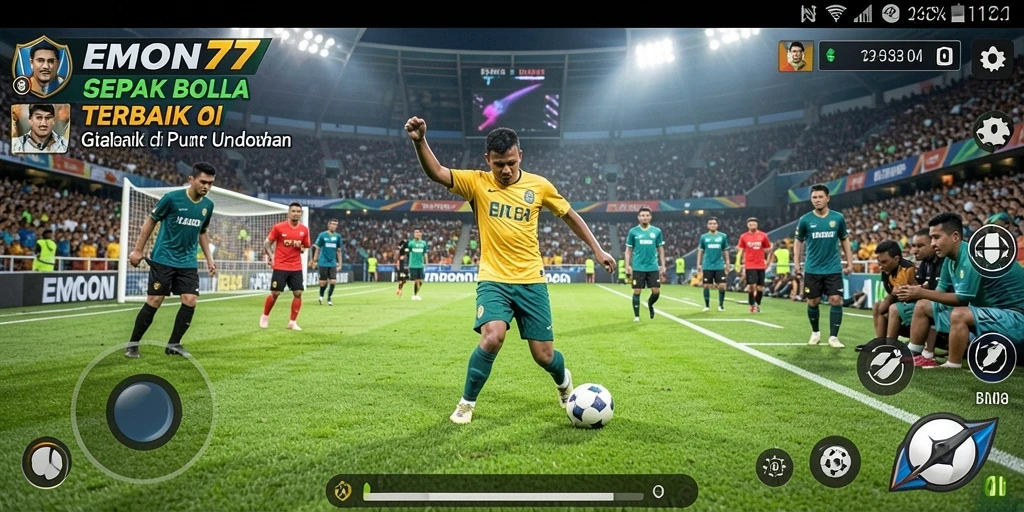 Tampilan gameplay menarik dari EMON77 yang menampilkan aksi sepak bola.