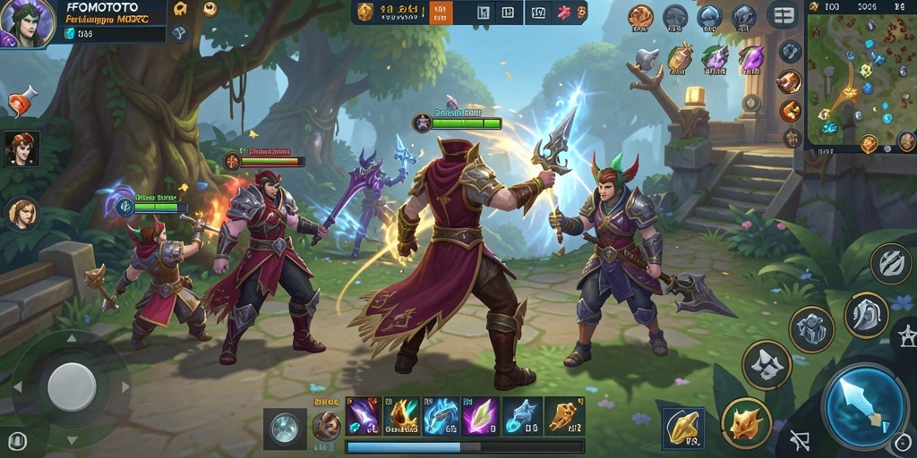 Screenshot gameplay FOMOTOTO menunjukkan aksi seru dalam pertempuran.