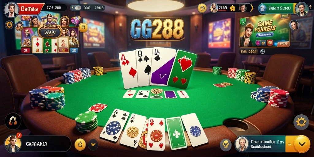 Screenshot gameplay GG288 yang menunjukkan suasana permainan Poker yang mengasyikkan.