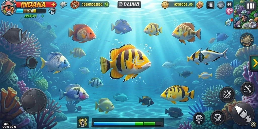 Gameplay seru dalam INDAAA saat menembak ikan beragam.