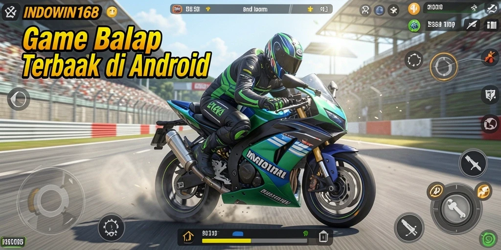 Tampilan gameplay INDOWIN168 saat balapan motor yang mendebarkan.