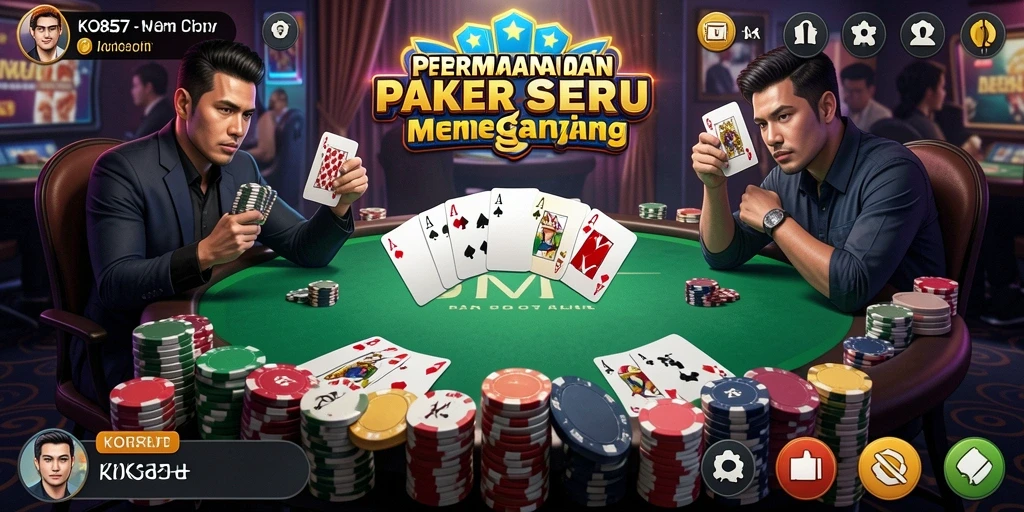 Screenshot gameplay KO857 menampilkan aksi poker yang mendebarkan.