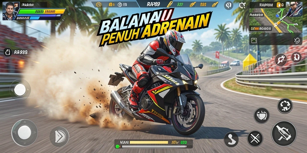 Gameplay menegangkan di dunia balapan motor.