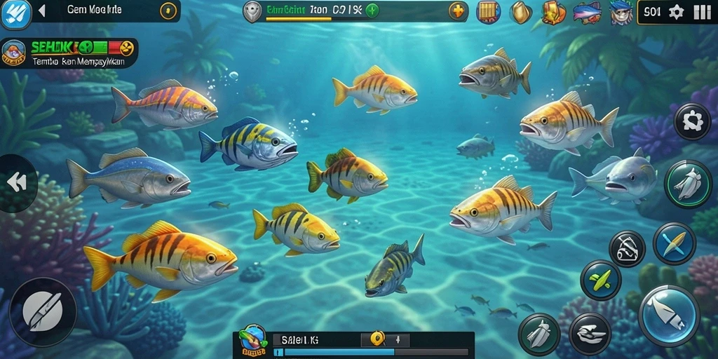 Tampilan gameplay SEHOKI yang seru saat berburu ikan.