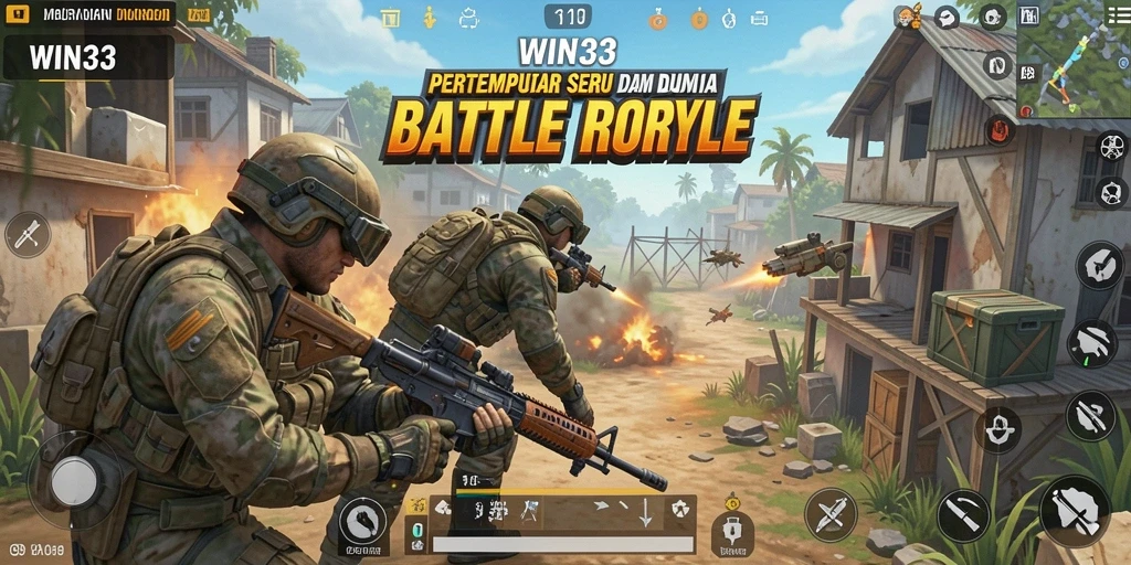 Tangkapan layar gameplay <strong>WIN33</strong> yang menampilkan pertempuran mendebarkan di dunia Battle Royale.